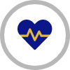 An illustrated icon of a blue and yellow heart inside a white circle with gray border