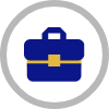 An illustrated icon of a blue and yellow briefcase inside a white circle with gray border