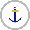 An illustrated icon of a blue and yellow anchor inside a white circle with gray border